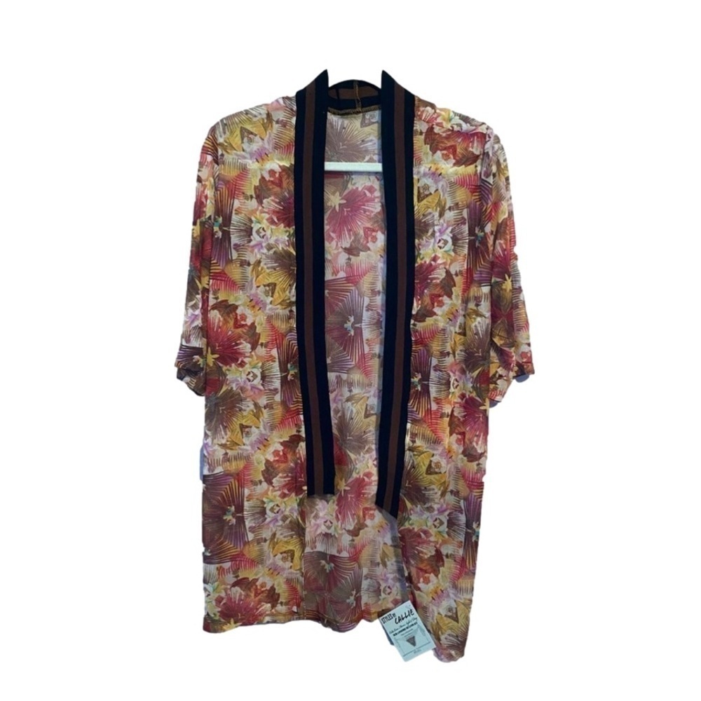 New  Callie Lives Shein Sheer Flowy Botanical Silk Feel  Swimsuit Cover Size M